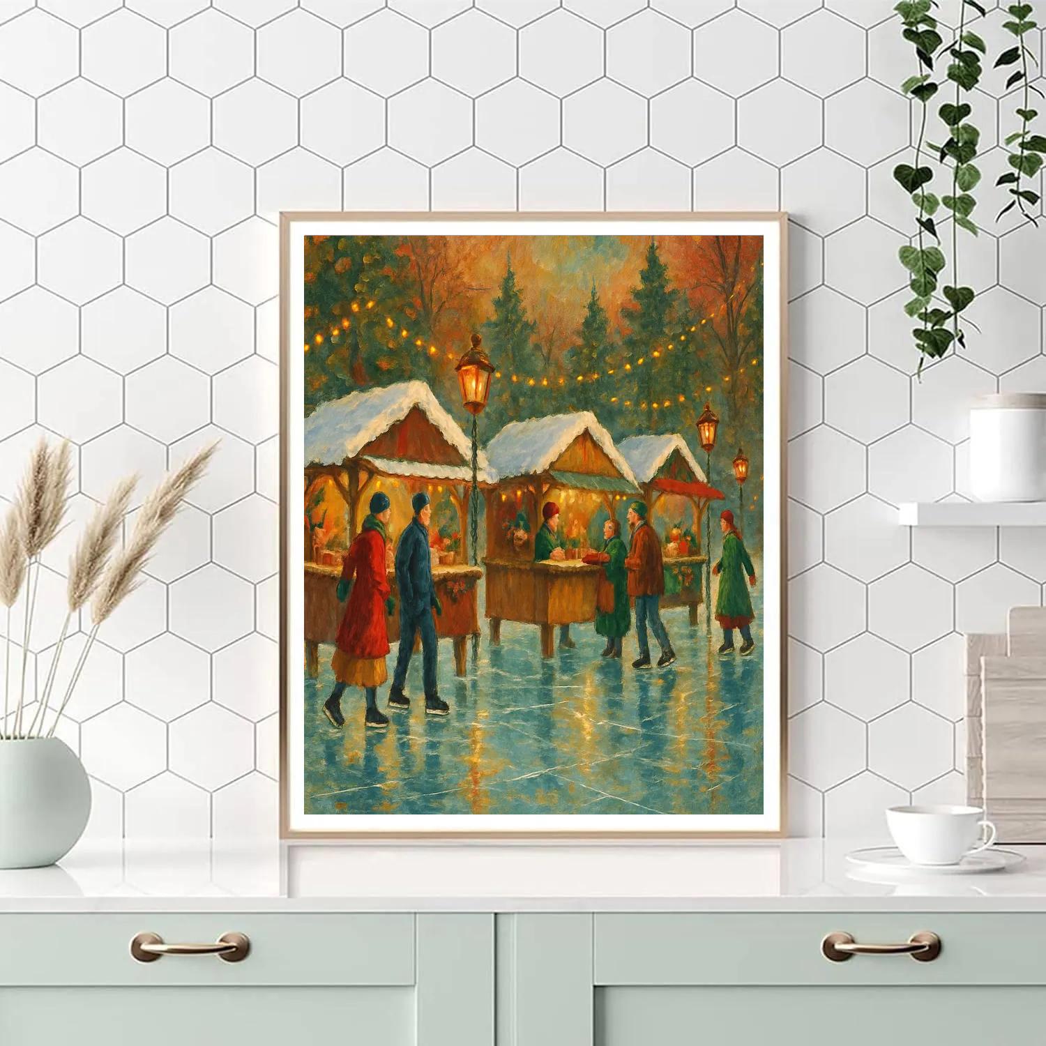 Christmas Market On The Frozen Pond painting number kit
