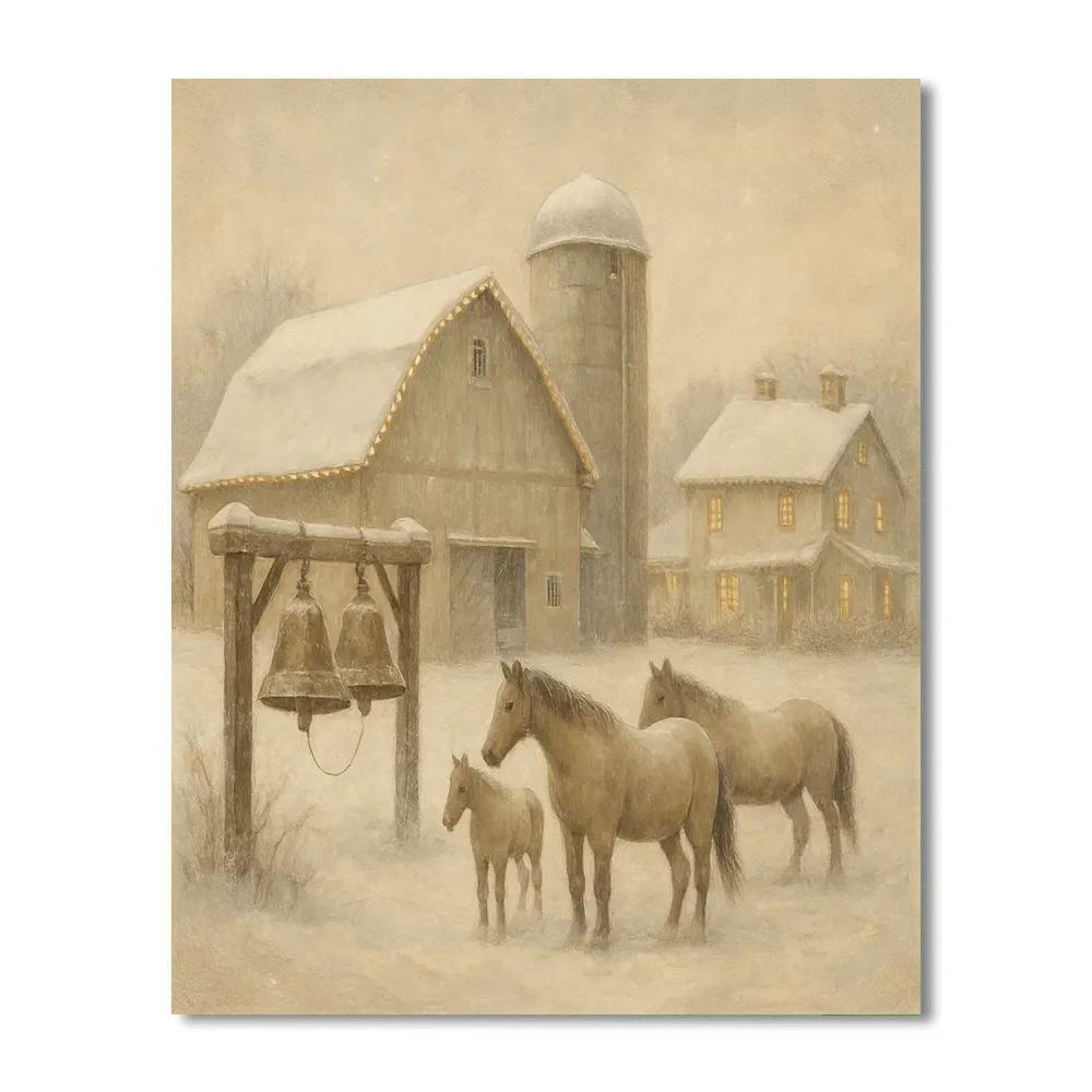 Snowy Bells Of The Christmas Farmstead paint by color