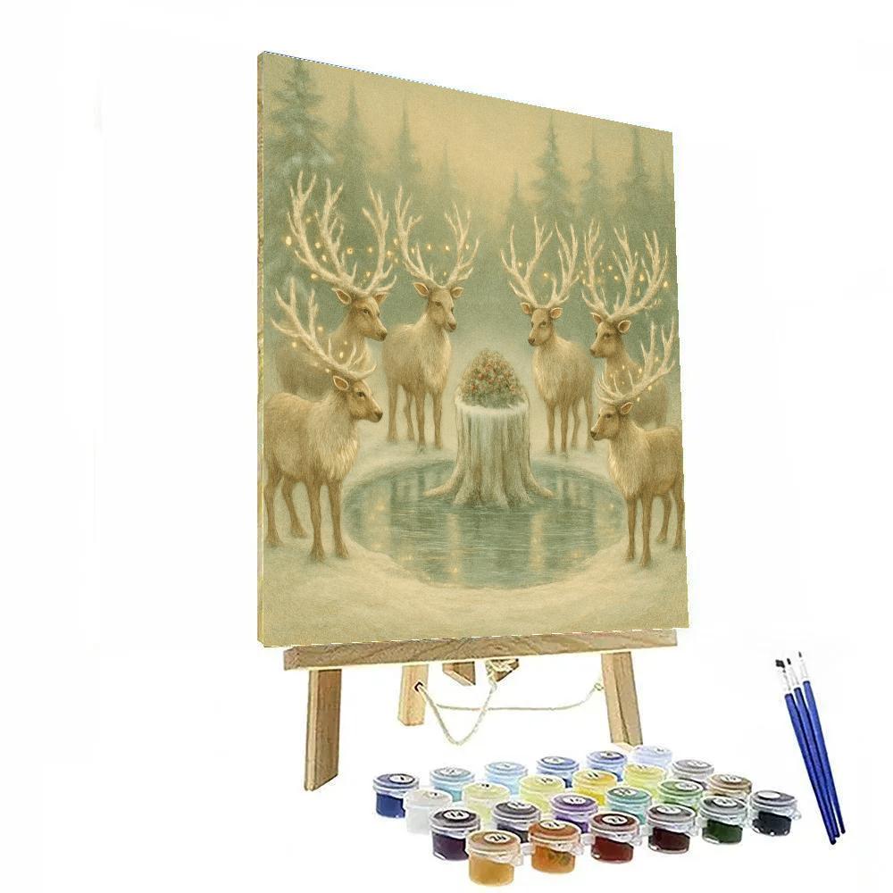 Christmas Reindeer Court Around The Frozen Pond DIY paint by numbers