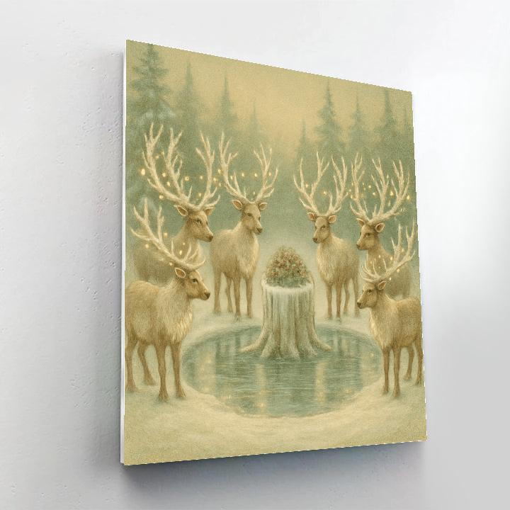 Christmas Reindeer Court Around The Frozen Pond DIY paint by numbers
