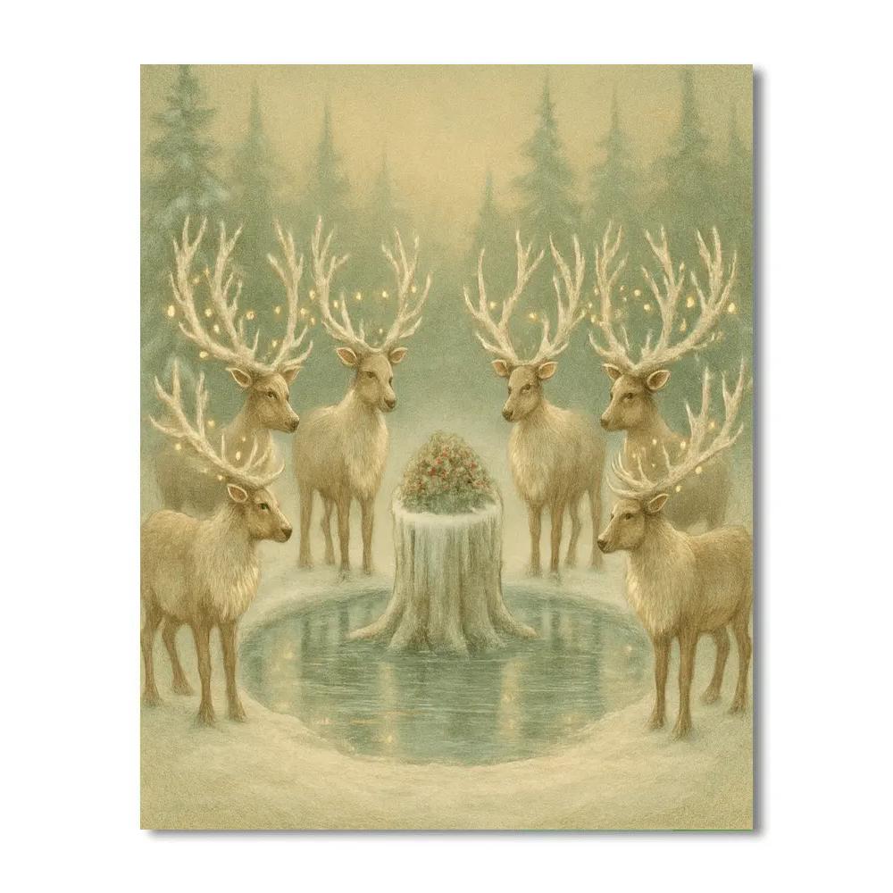 Christmas Reindeer Court Around The Frozen Pond DIY paint by numbers