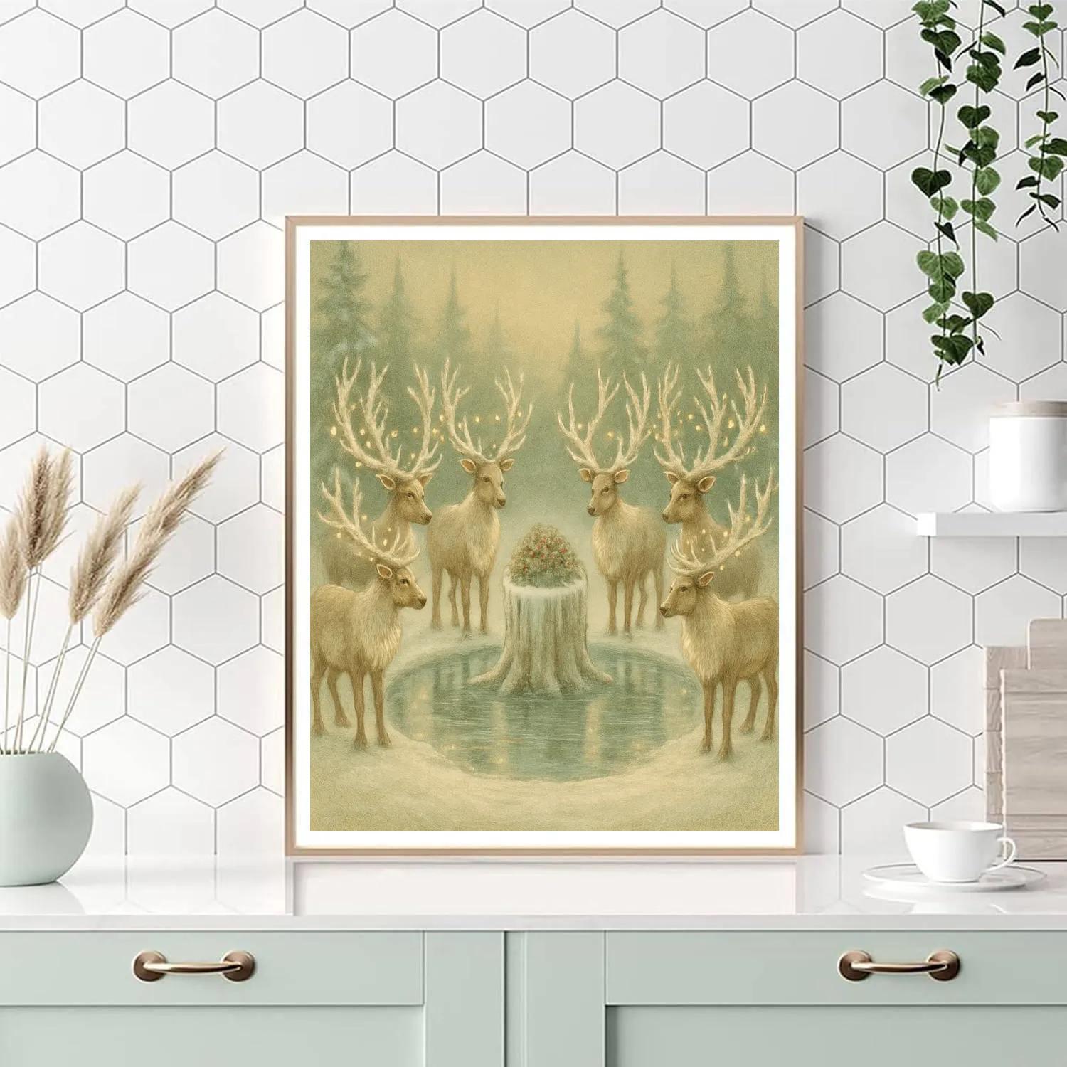 Christmas Reindeer Court Around The Frozen Pond DIY paint by numbers