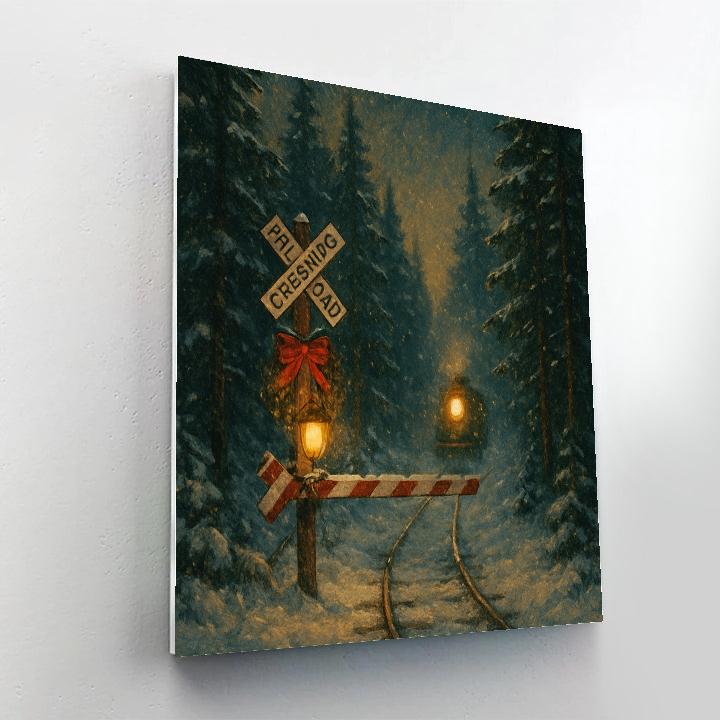 Christmas Night At The Forest Train Crossing paint by color