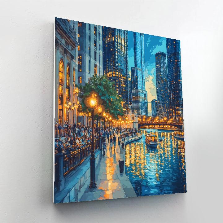Twilight Stroll On The Chicago Riverwalk Chicago United States Numbered painting kits