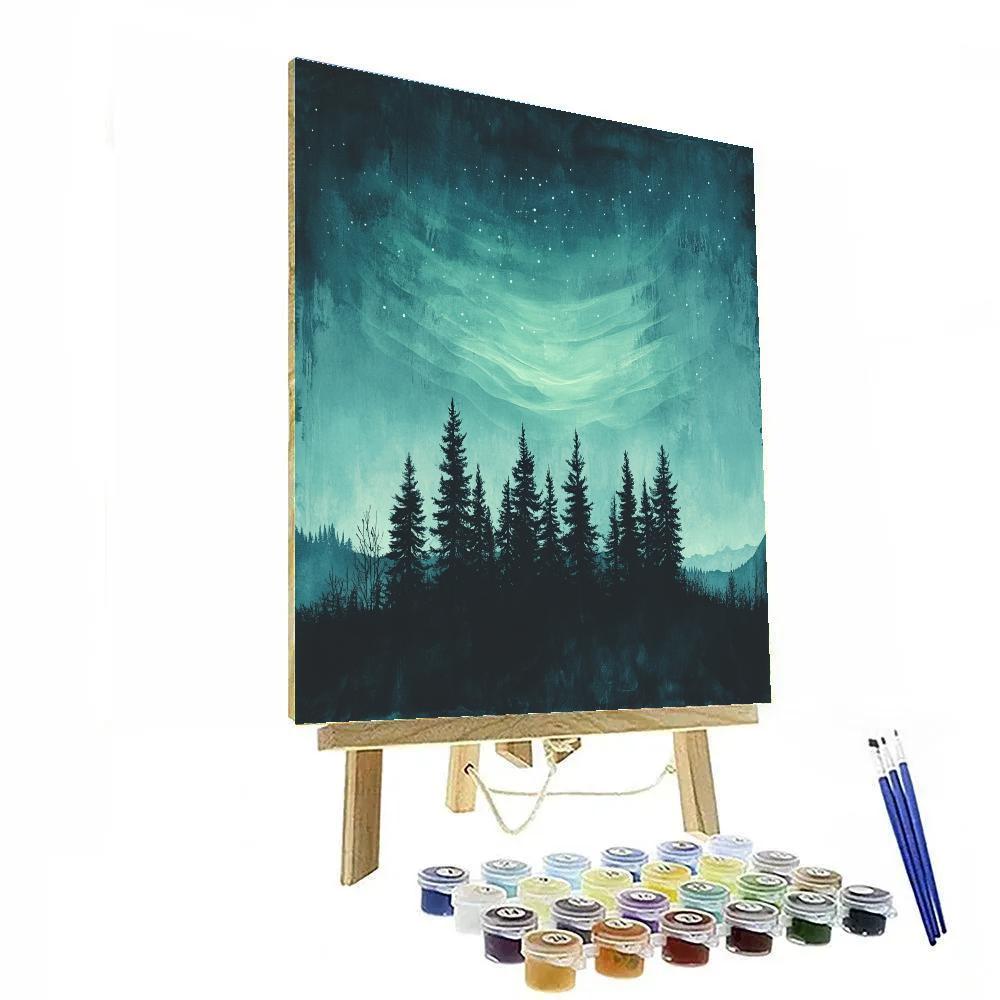 Leonardo Da Vinci Inspired Aurora Over Silent Pines Number painting