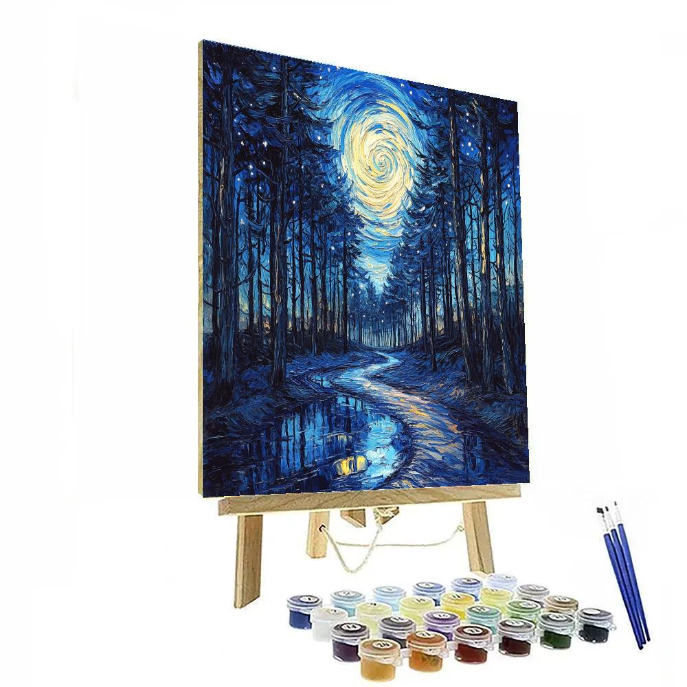 Van Gogh Inspired Starry Forest Trail Number painting