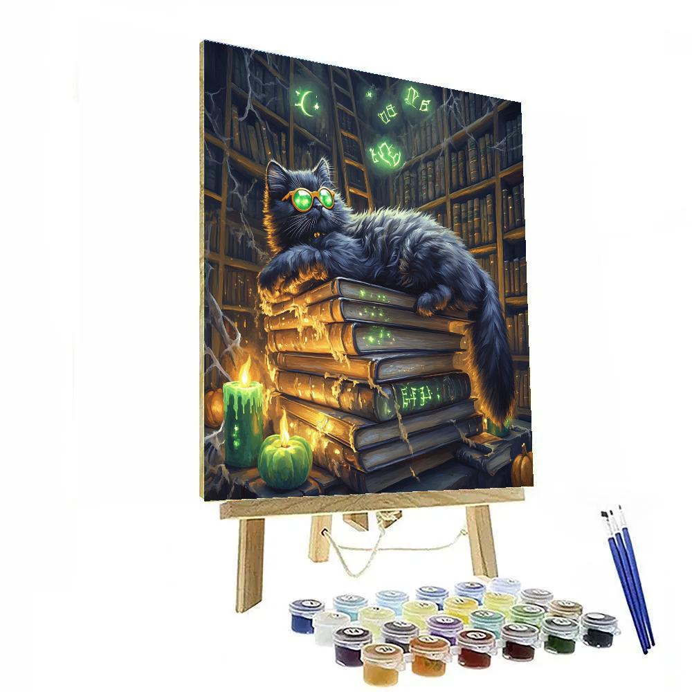 Library Cat With Spooky Tomes DIY paint by numbers