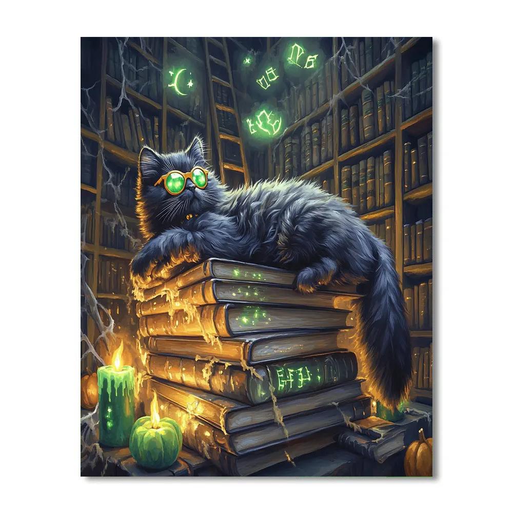 Library Cat With Spooky Tomes DIY paint by numbers