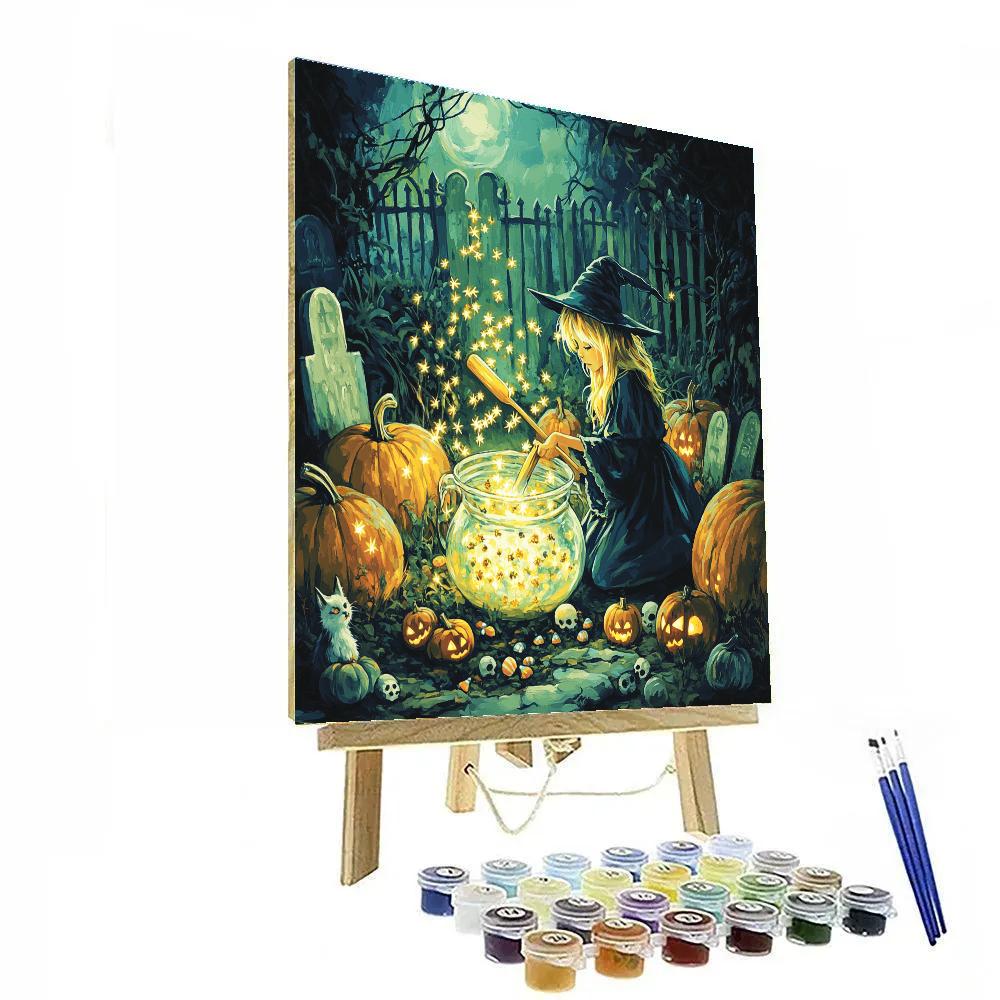 Cauldron Garden With Spooky Fireflies paint by number