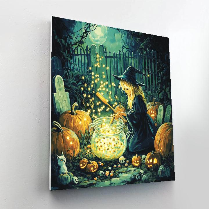 Cauldron Garden With Spooky Fireflies paint by number