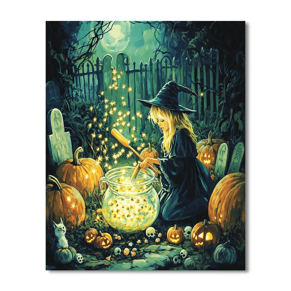 Cauldron Garden With Spooky Fireflies paint by number