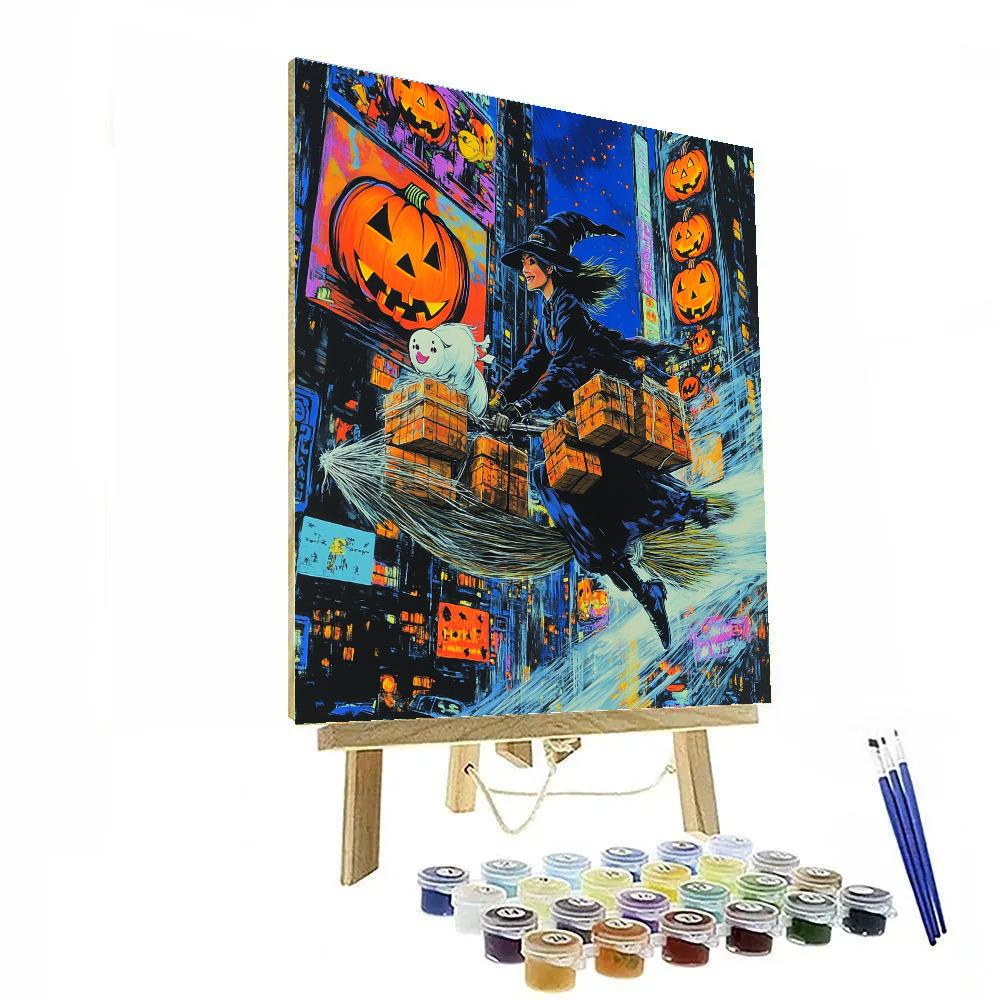 Broomstick Delivery Service Haunted paint by numbers
