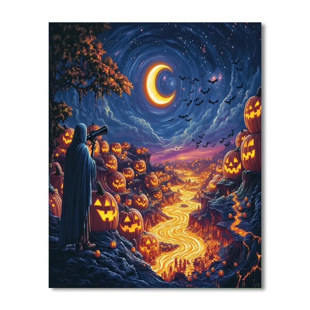 Pumpkin Planet Under A Spooky Eclipse DIY paint by numbers