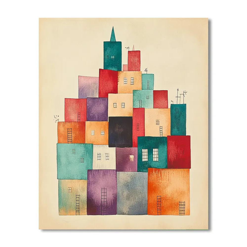 Paul Klee Inspired Abstract City Of Books Number painting