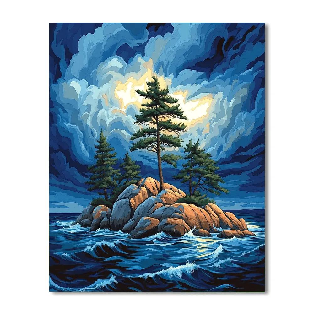 Arthur Lismer Inspired Storm Light On Pine Clad Island paint by numbers