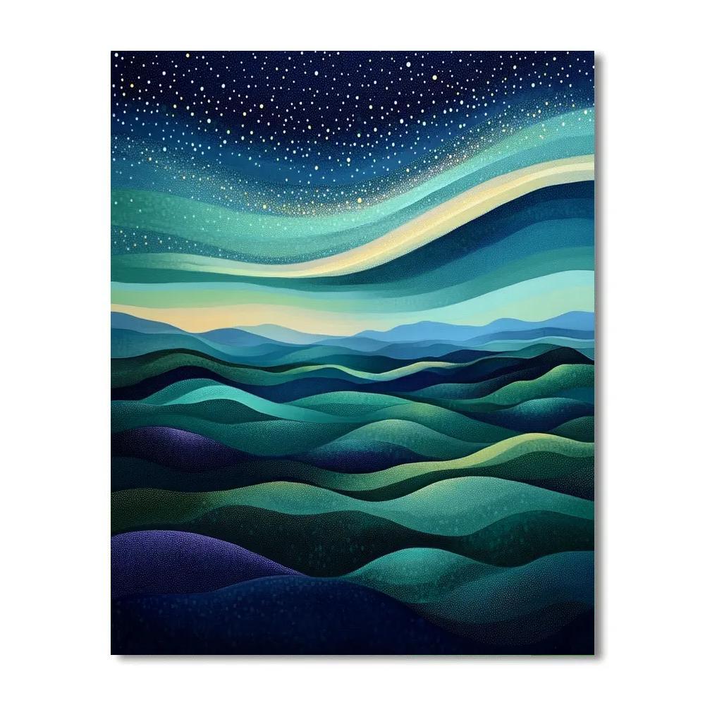 Georges Seurat Inspired Aurora Over Silent Hills paint by number