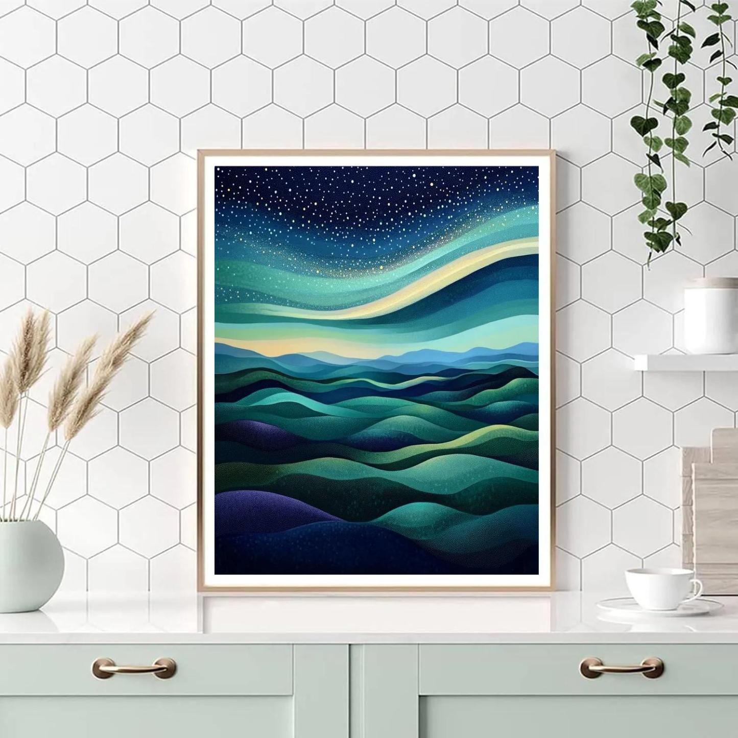 Georges Seurat Inspired Aurora Over Silent Hills paint by number