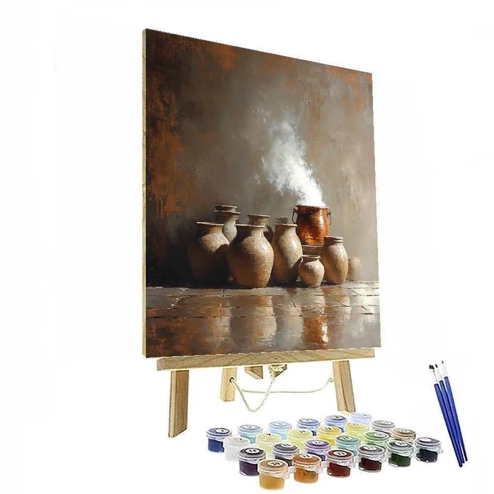 Diego Velázquez Inspired Silvery Bodegon Of Clay Jars And Quiet Steam paint by numbers