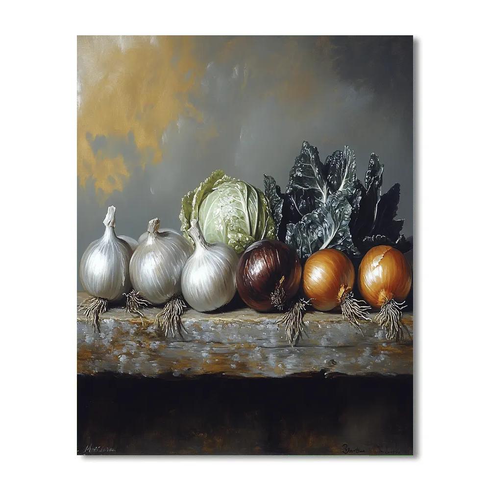 Diego Velázquez Inspired Market Shadows With Earthen Vegetables DIY paint by numbers