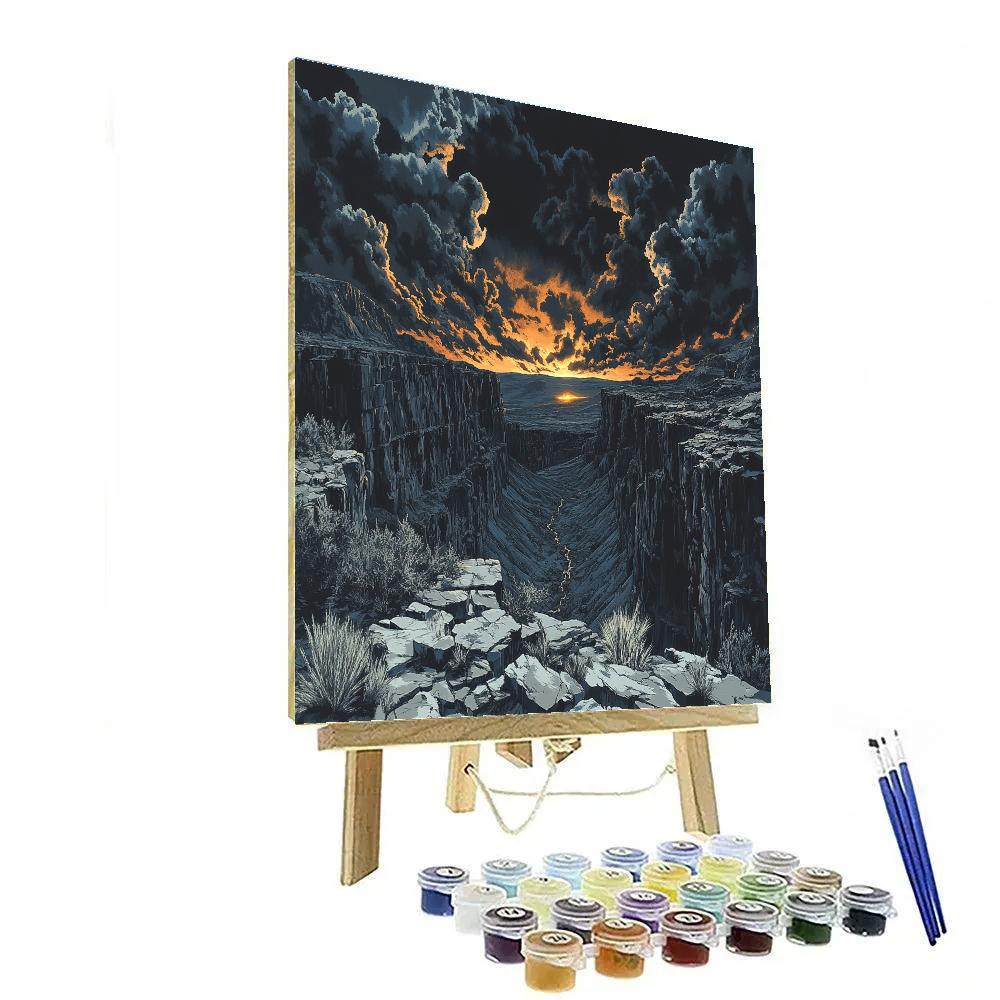 Francisco Goya Inspired Stormlit Ravine With Distant Ember Horizon painting number kit
