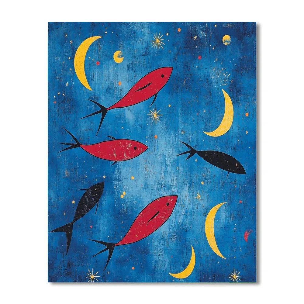 Joan Miro Inspired Dream Of Flying Fish Number painting