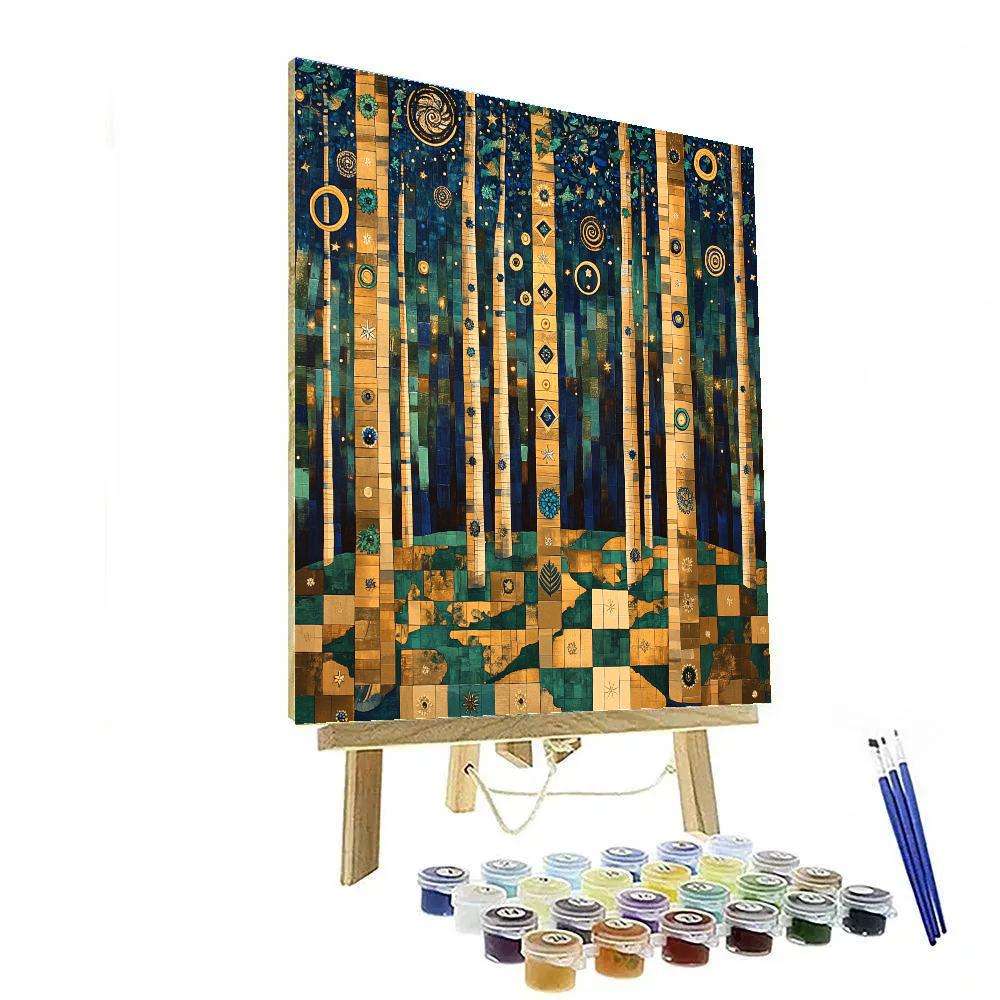 Gustav Klimt Inspired Celestial Golden Grove painting number kit