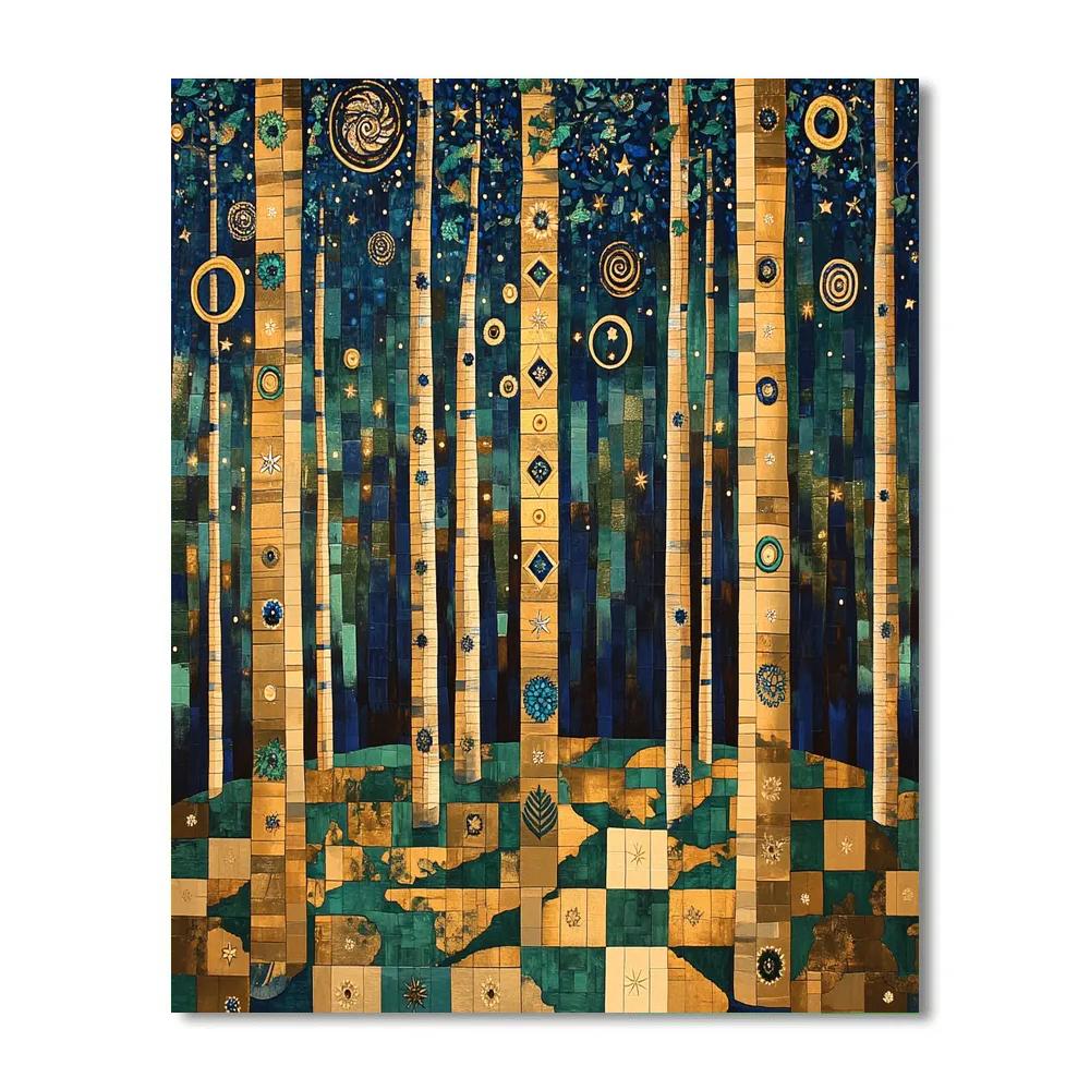 Gustav Klimt Inspired Celestial Golden Grove painting number kit