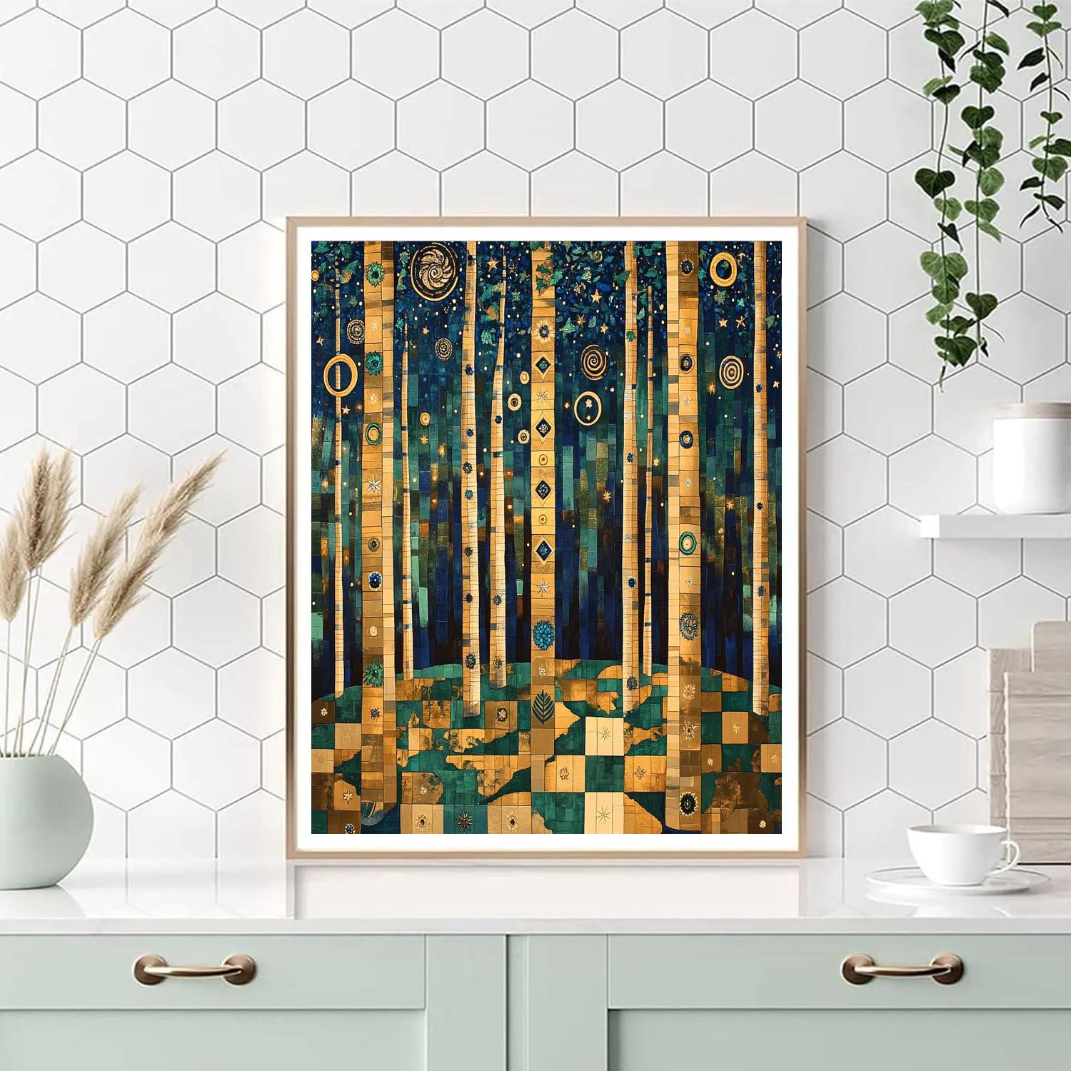 Gustav Klimt Inspired Celestial Golden Grove painting number kit