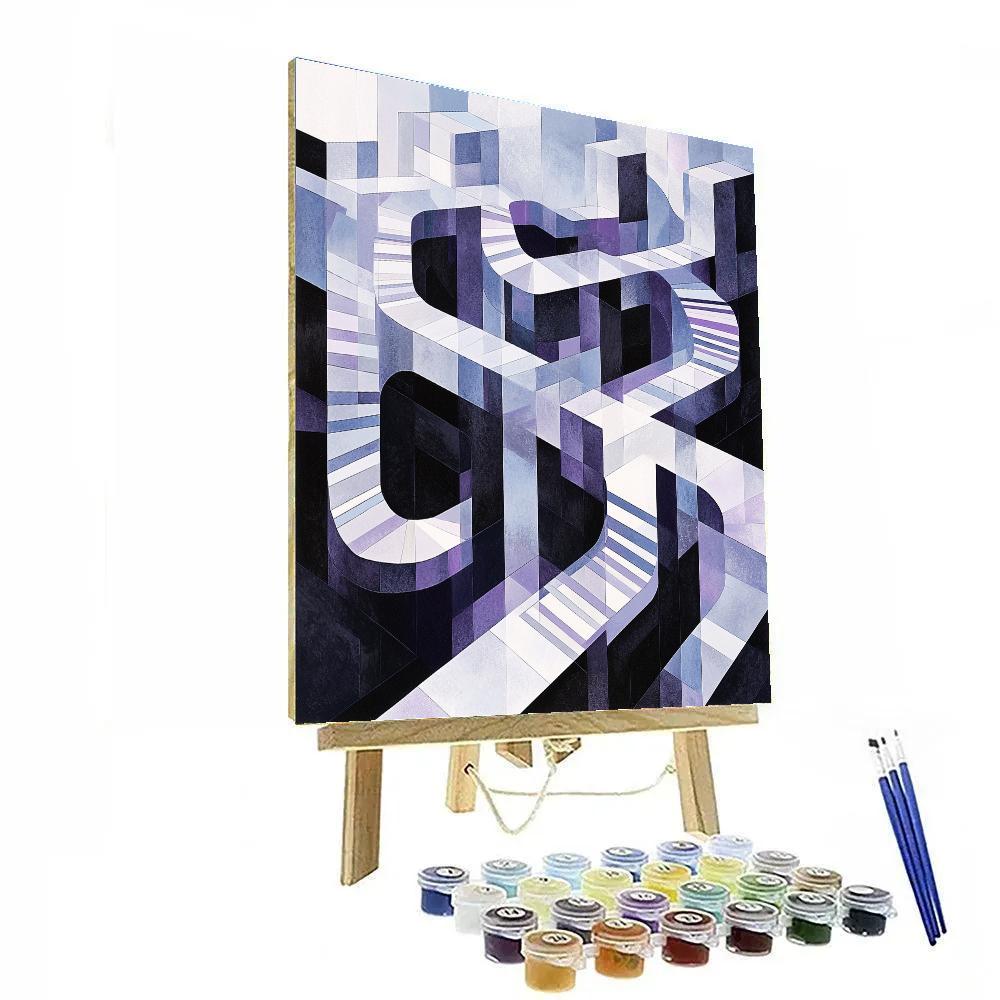 M.C. Escher Inspired Paradoxical Crystal Labyrinth Number painting