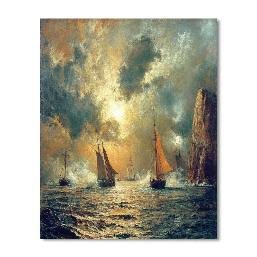 Turner Inspired Storm Over Harbor Ships paint by number