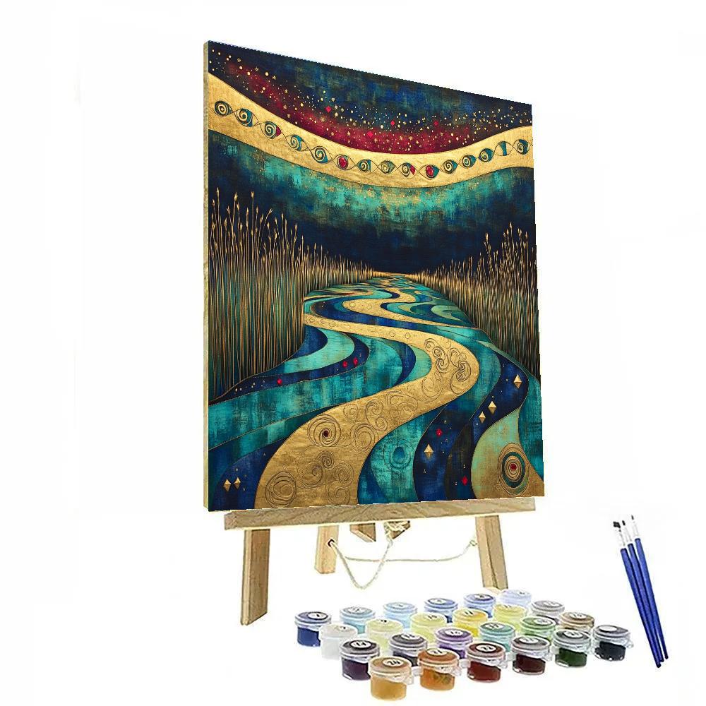 Gustav Klimt Inspired Spiral Aurora Lake paint by number