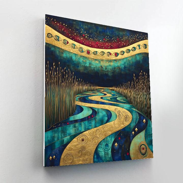 Gustav Klimt Inspired Spiral Aurora Lake paint by number