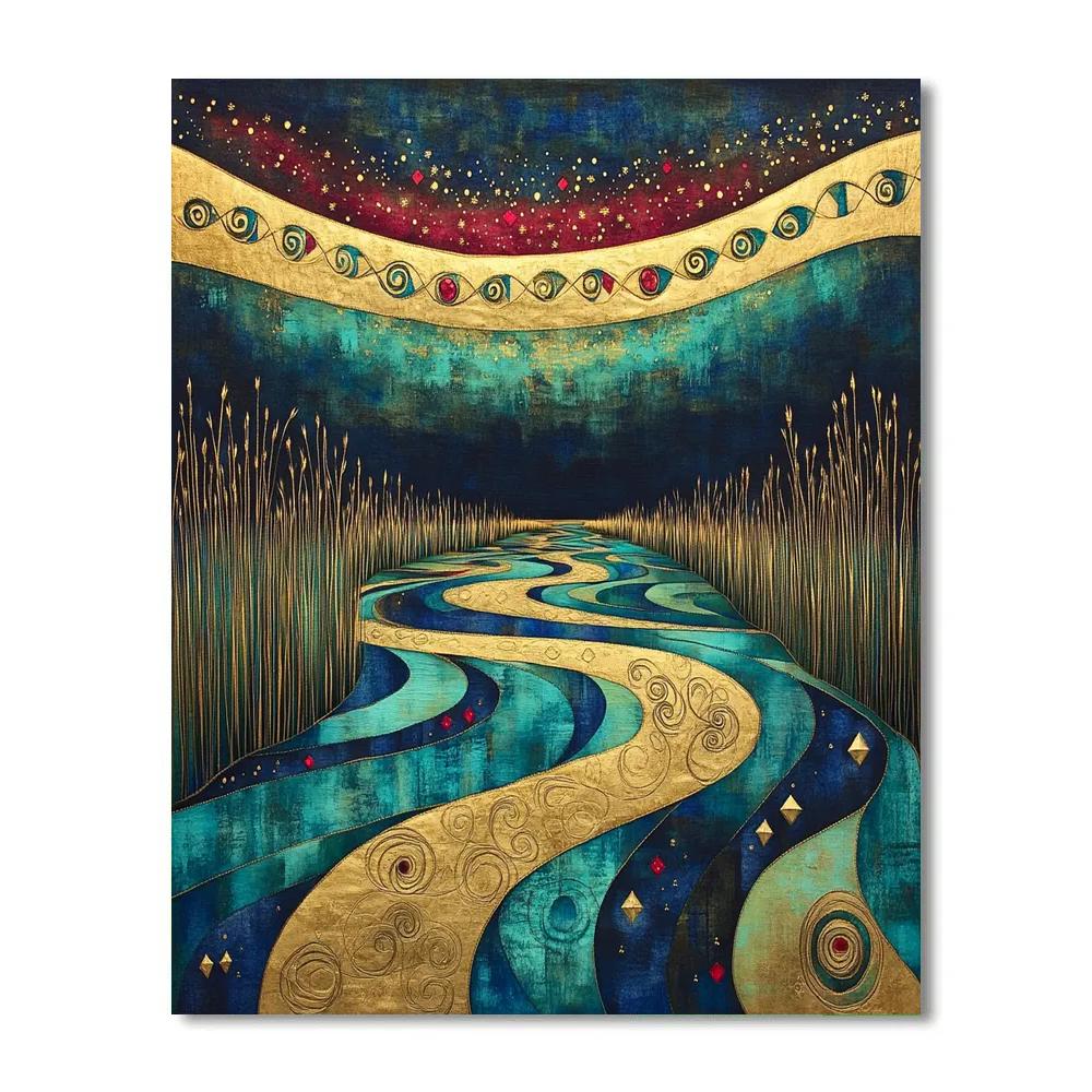 Gustav Klimt Inspired Spiral Aurora Lake paint by number