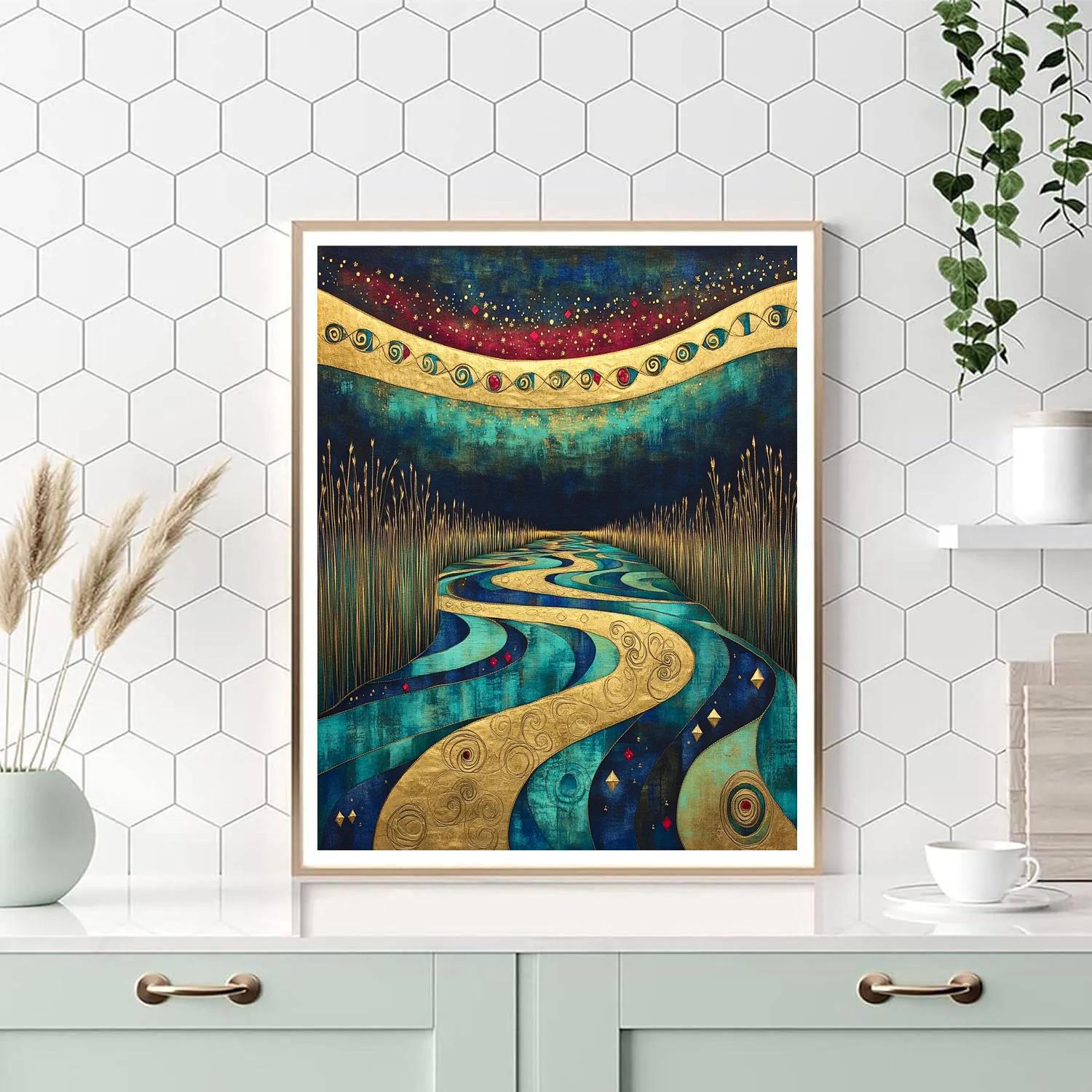 Gustav Klimt Inspired Spiral Aurora Lake paint by number