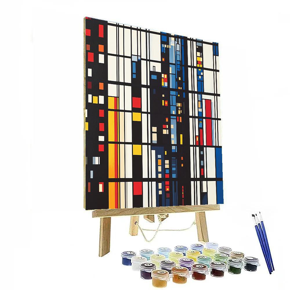 Mondrian Inspired Futuristic City Grid Number painting