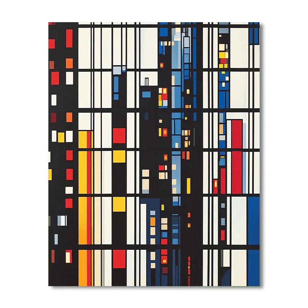 Mondrian Inspired Futuristic City Grid Number painting