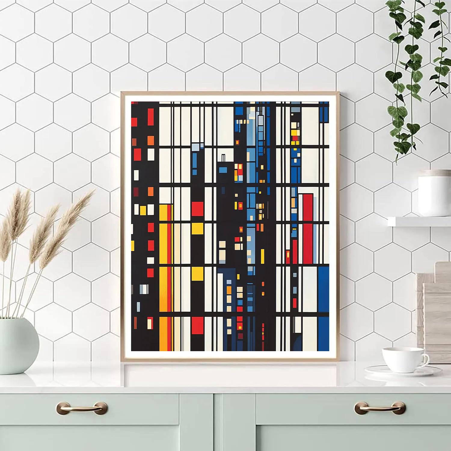 Mondrian Inspired Futuristic City Grid Number painting