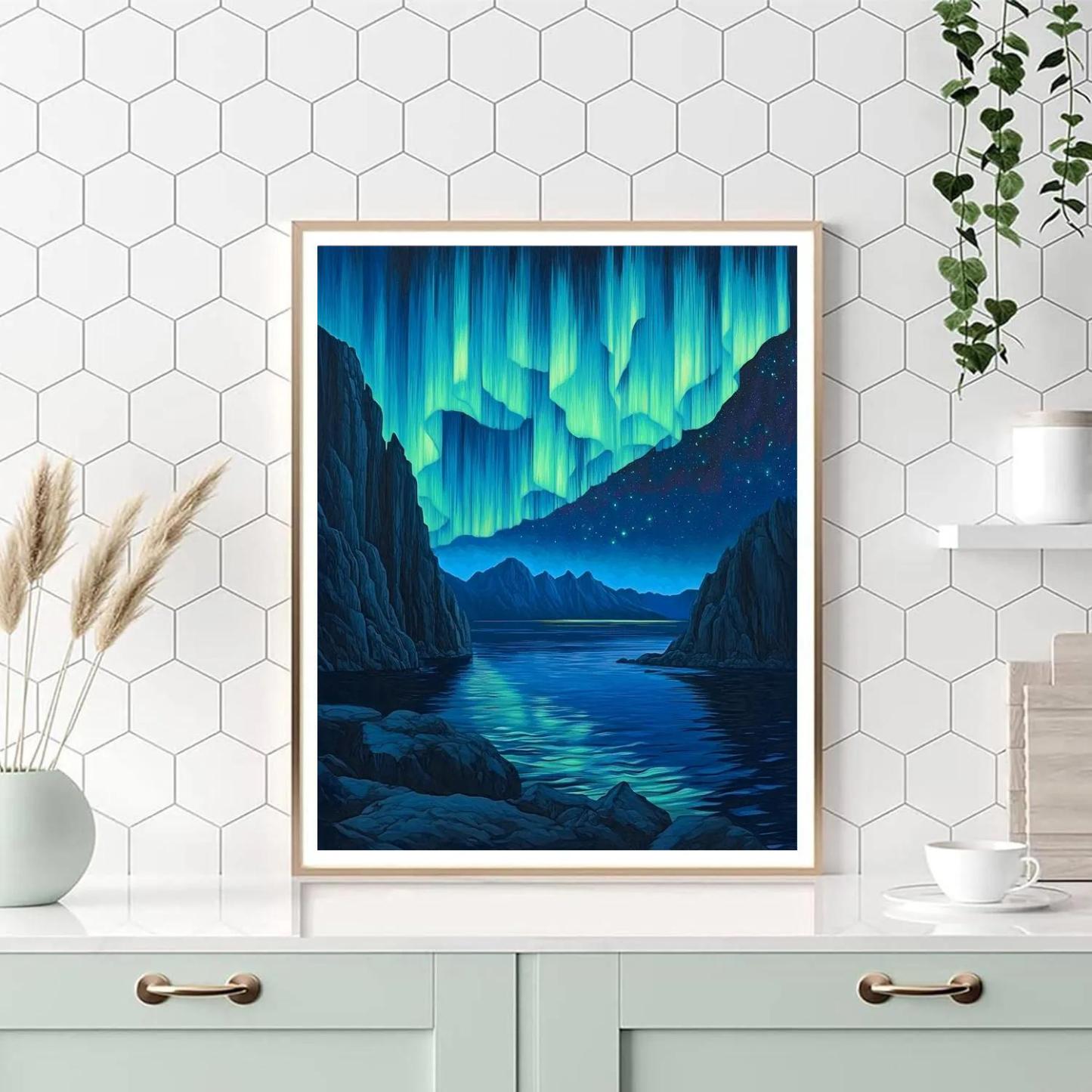 Frederick Varley Inspired Aurora Drift Above Granite Bay Paint by numbers kits