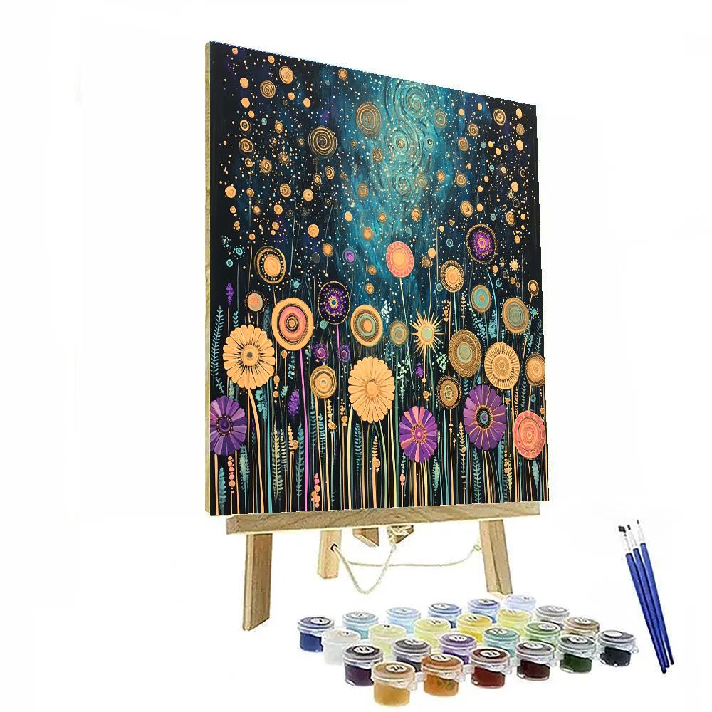 Gustav Klimt Inspired Nebula Blossom Meadow paint by numbers