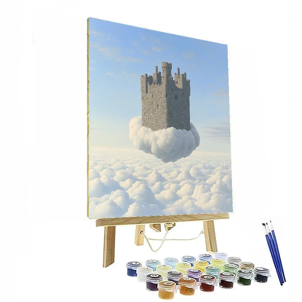 Magritte Inspired Floating Castle Above Clouds Paint by numbers kits