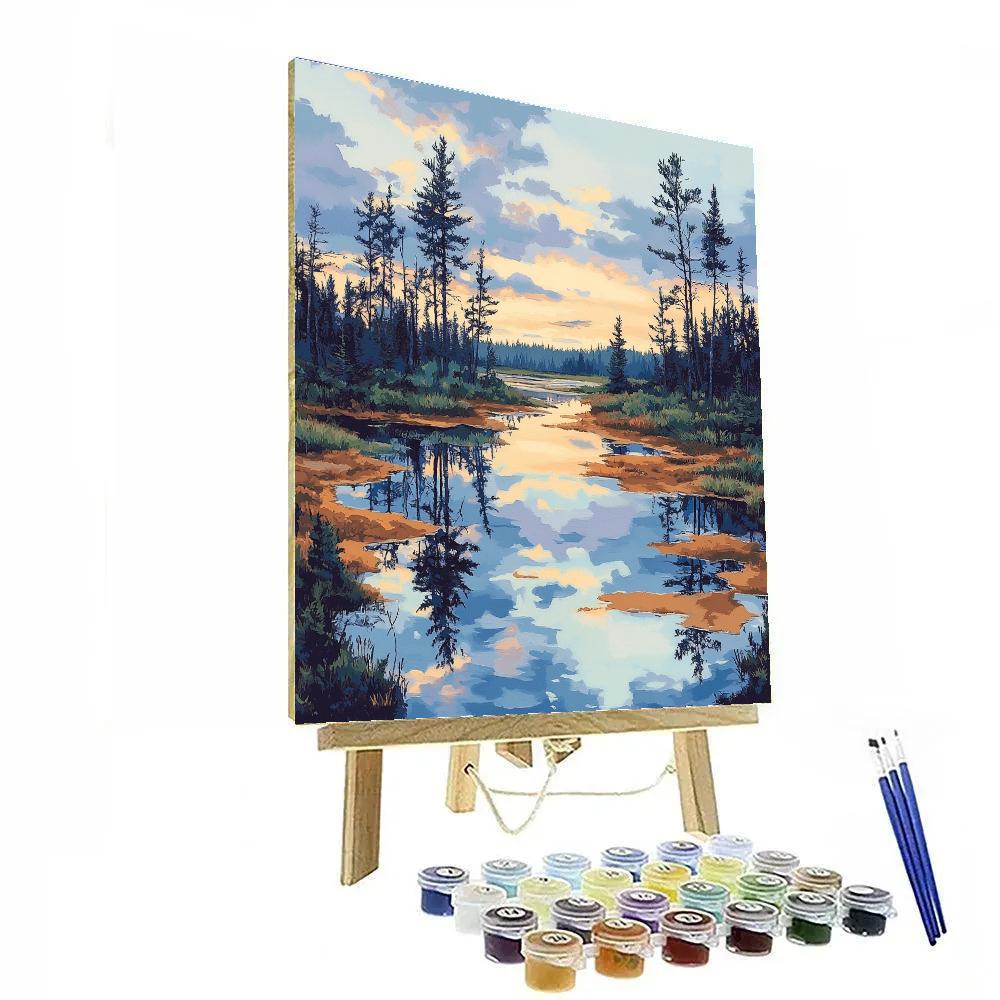 Franklin Carmichael Inspired Misty Tamarack Marsh At Dawn paint by numbers