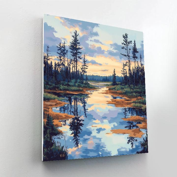 Franklin Carmichael Inspired Misty Tamarack Marsh At Dawn paint by numbers