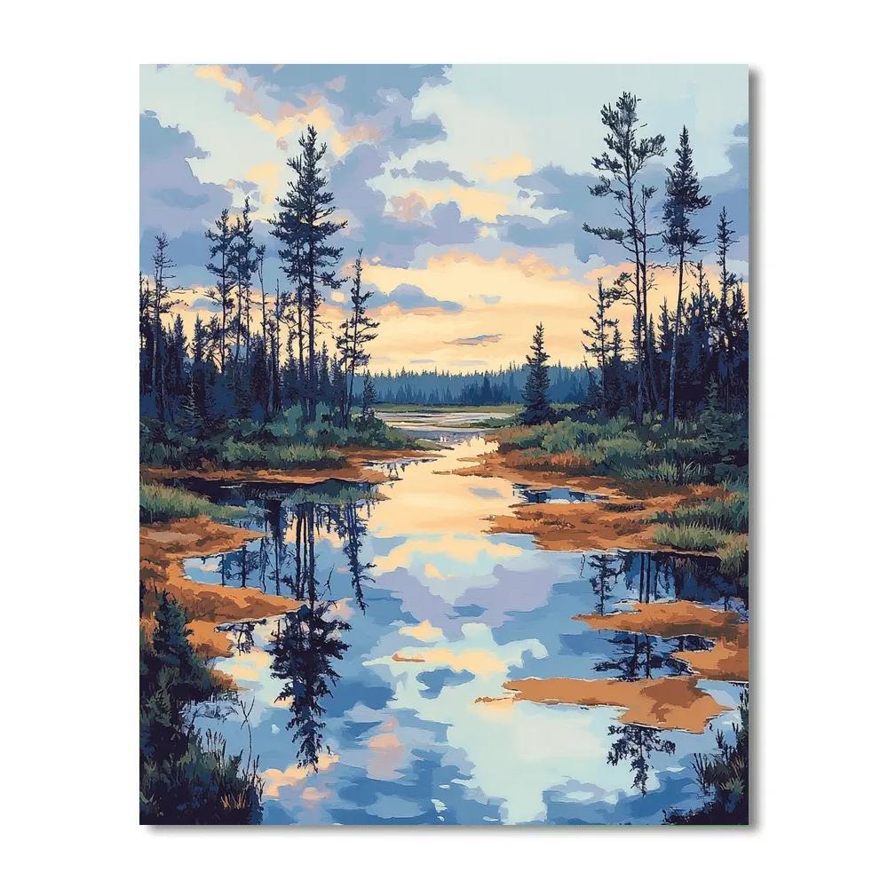 Franklin Carmichael Inspired Misty Tamarack Marsh At Dawn paint by numbers