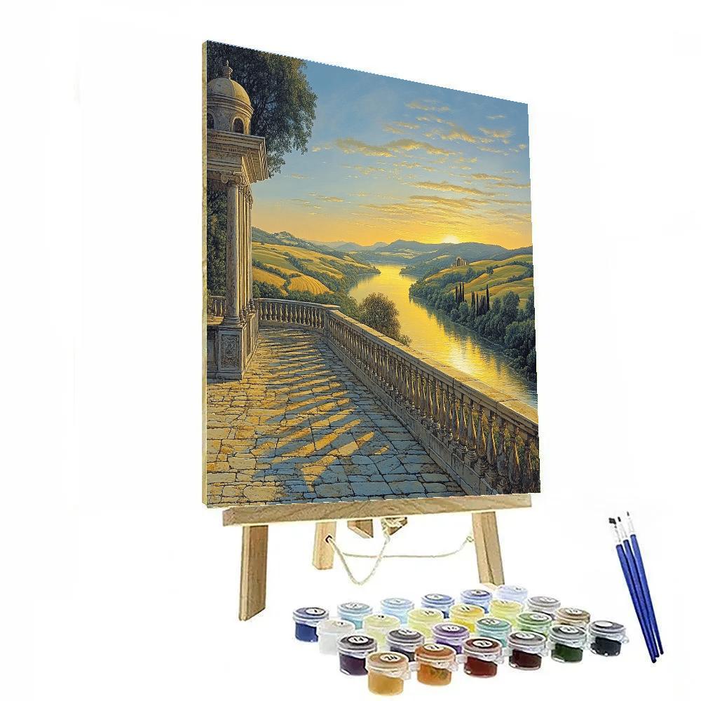 Raphael Inspired Sunlit Terrace Above Golden River paint by number