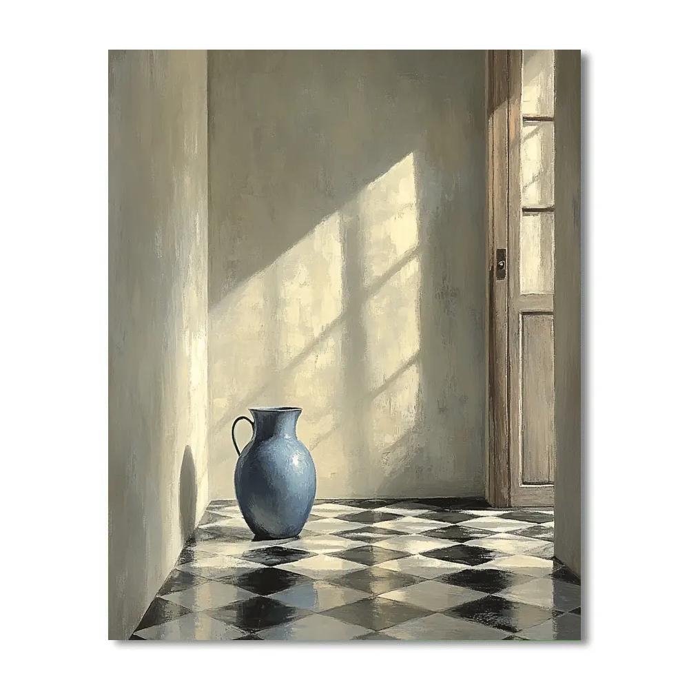 Johannes Vermeer Inspired Lapis Blue Jug On Tiled Floor By Open Door painting number kit