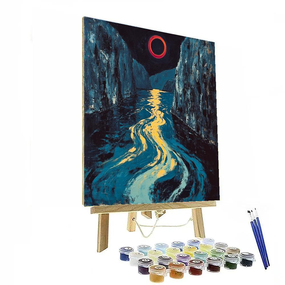 Edvard Munch Inspired Nocturnal Fjord Eclipse paint by number
