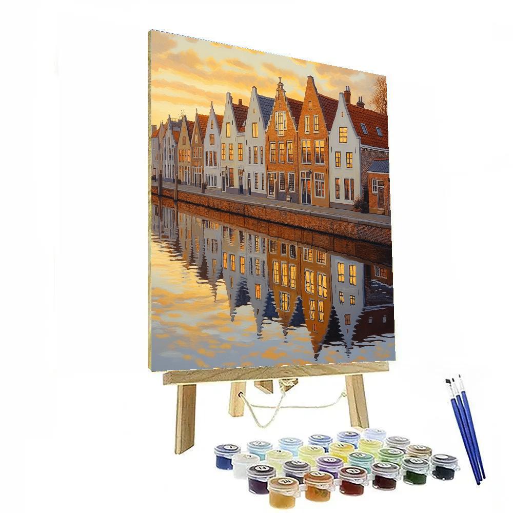Johannes Vermeer Inspired Delft Canal Facades In Evening Glow DIY paint by numbers