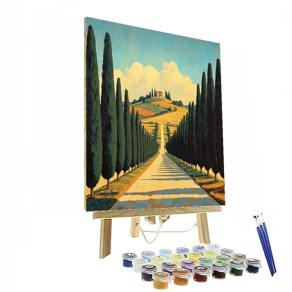 Raphael Inspired Cypress Avenue Toward Distant Temple DIY paint by numbers
