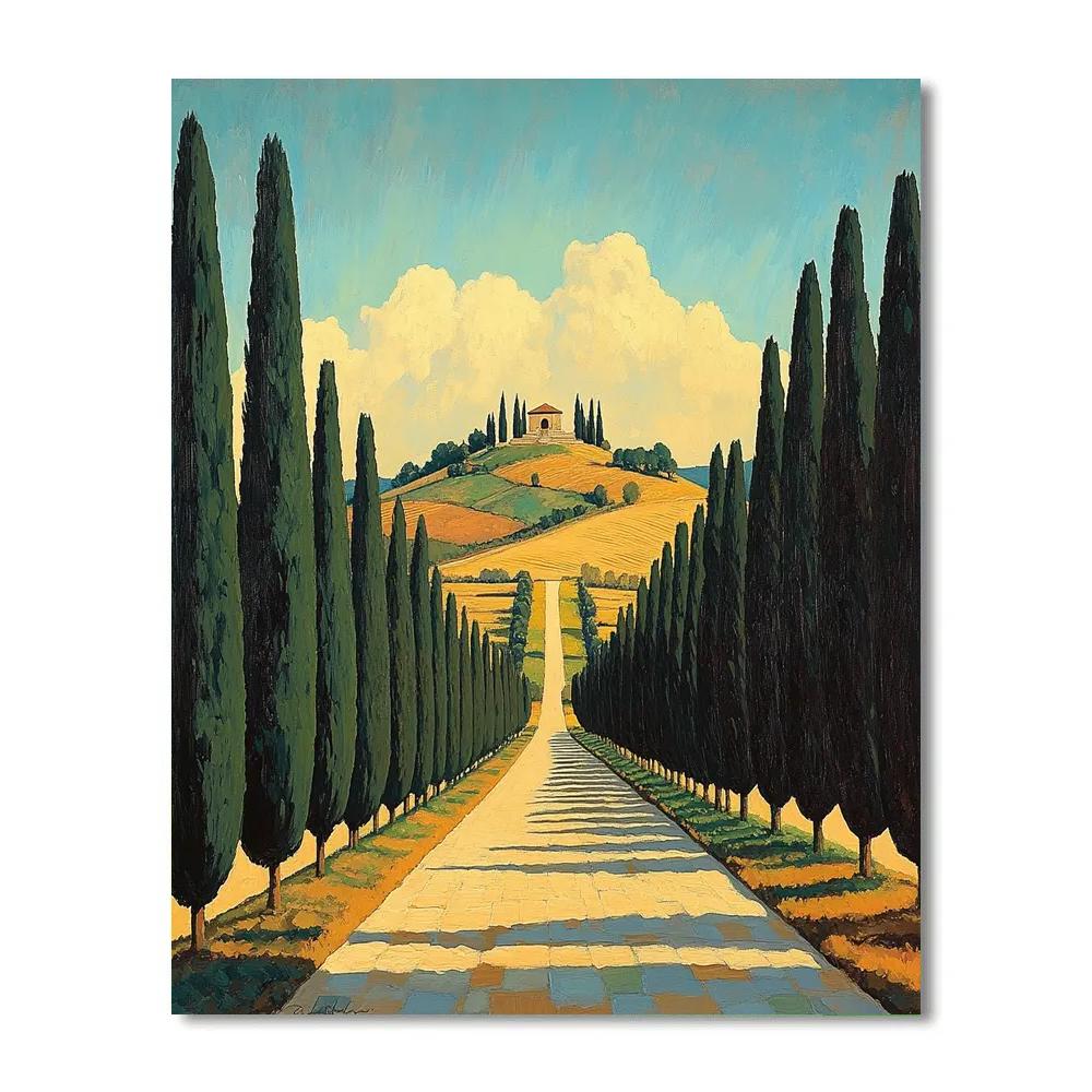 Raphael Inspired Cypress Avenue Toward Distant Temple DIY paint by numbers