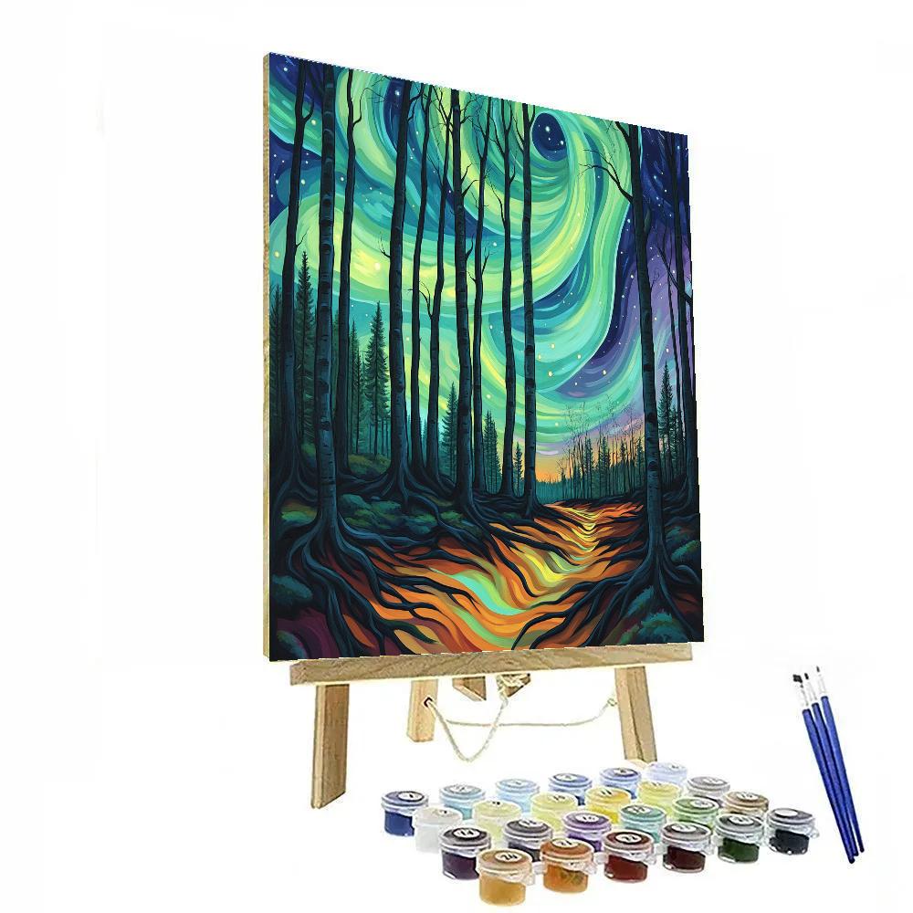 Edvard Munch Inspired Whispering Aurora Forest paint by number